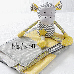 Personalized Patchwork Baby Blanket & Plush Monkey - 14416